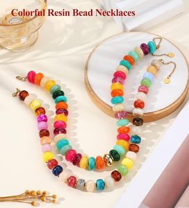 Juego de 2 collares bohemios coloridos con cuentas, collar grueso de resina arcoíris, conjunto de joyería hecho a mano, accesorios de playa - Product Image 6