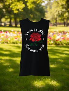 T-shirt estiva da donna nera con stampa di rose e frase in spagnolo, casual, a maniche corte, girocollo, in jersey di cotone traspirante - Product Image 2