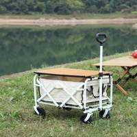 Chariot de camping pliable avec plateau en bois, chariot de transport portable pour pique-nique, pêche, camping, vente en gros d'usine