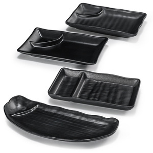 Double Compartment Snack Plate Black Melamine Serving <b>Tray</b> For Hotel Coffee <b>Tea</b> Commercial Use - Product Image 2