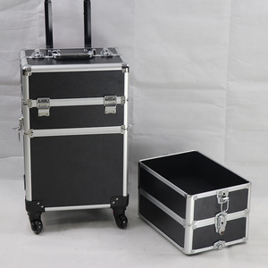 Estuche de maquillaje enrollable 4 en 1, carrito de aluminio Bloqueable, <span class=keywords><strong>Maleta</strong></span> cosmética, ruedas, caja de maquillaje negra <span class=keywords><strong>para</strong></span> tatuador, <span class=keywords><strong>manicurista</strong></span> - Product Image 3