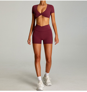Women Twist Front Deep V <b>Crop</b> Yoga T Shirt Hollow Back Short Sleeve Built In Padded Bra Workout Tee Slim Fit Pilates Fitness <b>Top</b> - Product Image 4