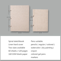 Carnet de croquis LABON, reliure spirale rétro, couverture rigide en lin, 120 pages, 160 g/m², rechargeable, pour dessin artistique, papeterie, école