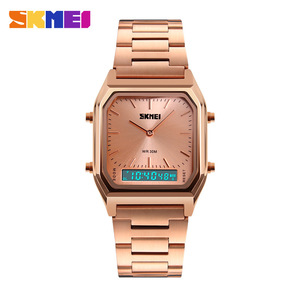 Skmei Men's Digital Watch Rose Gold Stainless Steel Strap 30M Water Resistant Quartz Watch - Product Image 1