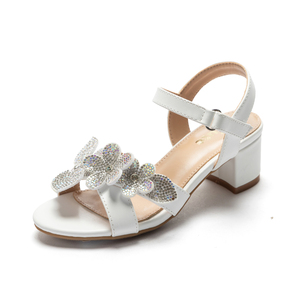 Sandali Bianchi con Tacco a Blocco e Punta Aperta per Ragazze, Decorazione con Fiori in Strass, Cinturino alla Caviglia, Tomaia in PU, <span class=keywords><strong>Scarpe</strong></span> da Festa Primavera/Estate - Product Image 1