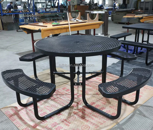 <span class=keywords><strong>Table</strong></span> de pique-nique commerciale bleue en métal 6 pieds 8 pieds de long avec banc extérieur <span class=keywords><strong>Table</strong></span> de patio extérieure en acier à mailles <span class=keywords><strong>Table</strong></span> de <span class=keywords><strong>camping</strong></span> pour dîner - Product Image 5