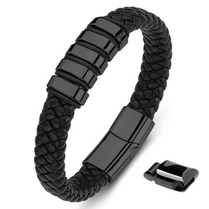 Personalizzato Inciso In <span class=keywords><strong>Acciaio</strong></span> Inox Chiusura Magnetica Braccialetto di <span class=keywords><strong>Cuoio</strong></span> Genuino per Gli Uomini - Product Image 1