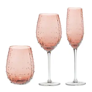 Nieuwste Roze Kleur Ontwerp Bril Met Effen Druppel Water Rode Wijn Glas Champagne Fluiten Wijn Glas Set Geschenkdoos voor Vakantie