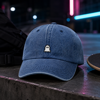 Casquette de baseball en jean souple, directement de l'usine, avec patch tissé fantôme, hydrofuge, pour la vente B2B aux vendeurs de streetwear, avec logo personnalisé