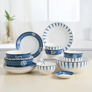 blue and white chinese 16pcs christmas porcelain dinnerware sets