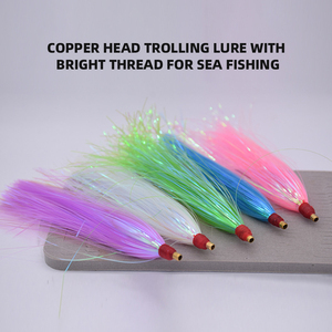 105mm Teasers de pêche en tube de laiton avec queue scintillante en Mylar, jupes et montages pour leurres de pêche <span class=keywords><strong>au</strong></span> flounder à cheveux, pour la pêche en eau salée et en eau douce - Product Image 1