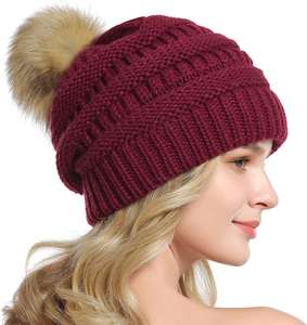 Pom Beanie Chapeaux Haute Qualité Épais Acrylique Coloré Hiver Chaud Femmes <span class=keywords><strong>Bonnet</strong></span> Tricoté <span class=keywords><strong>Avec</strong></span> <span class=keywords><strong>Pompon</strong></span> - Product Image 5