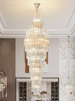 Lustre en cristal K9 avec douille E14, quincaillerie électroplaquée et chaîne de suspension réglable pour salon et escalier