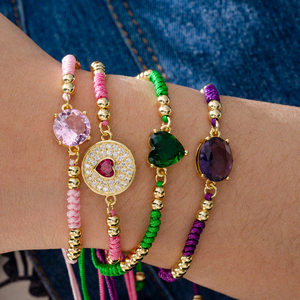 Pulsera <span class=keywords><strong>de</strong></span> cuerda trenzada Multicolor para mujer, hecha a mano, con cuentas <span class=keywords><strong>de</strong></span> oro, cuerda tejida, pulsera ajustable <span class=keywords><strong>de</strong></span> circón cúbico - Product Image 4