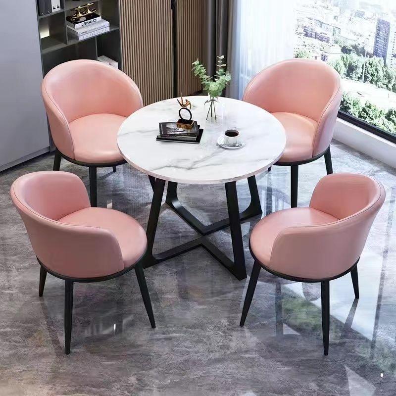 1 table pieds dorés+4 chaises cuir gris
