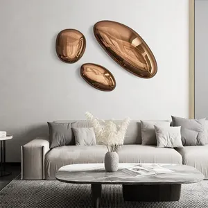 Personalização de fábrica Logotipo Tamanho Artesanato Moderno Luxo Casa Decorações Pendurado Metal Seixo Aço Inoxidável Decoração Da Parede