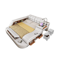 Juego de sofá cama King y Queen de cuero de lujo moderno, almacenamiento multifuncional, características de masaje, colchón doble, muebles de dormitorio