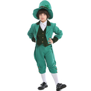 Costume da leprecauno <span class=keywords><strong>verde</strong></span> per bambino, costume irlandese per la festa di San Patrizio con mantello e pantaloni per bambini - Product Image 1