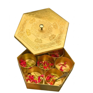 Handcrafted Pure Brass Masala Dabba Round Spice Storage <b>Box</b> With 7 Detachable Compartments and Engraved Lid For Traditional - Product Image 6