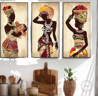 Arte <span class=keywords><strong>de</strong></span> Pared Étnico Africano Vintage, 3 Piezas, Impresiones en Lienzo <span class=keywords><strong>de</strong></span> Mujer Negra Pintadas <span class=keywords><strong>al</strong></span> Óleo, <span class=keywords><strong>Cuadros</strong></span> Decorativos para Sala <span class=keywords><strong>de</strong></span> Estar - Product Image 5