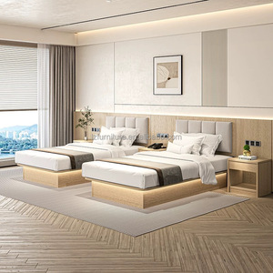 Juego de Muebles de Dormitorio Doble Moderno con Paneles de MDF con Acabado de Madera, Precio Bajo Directo de Fábrica, Personalizable, Venta al por Mayor para Hoteles Económicos - Product Image 3