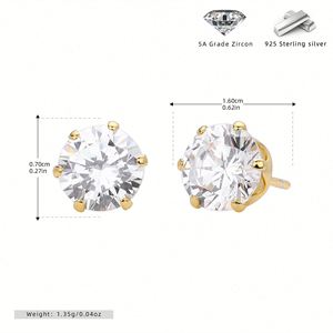 Vintage Style 925 Sterling <b>Silver</b> <b>Stud</b> Earrings with Round 5A Cubic Zircon for Women-Wedding Engagement Anniversary Party Gift - Product Image 2