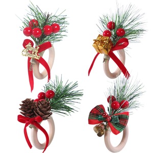 Nouveau Rond De Serviette De Noël Hôtel De Noël Réglage De La Table Porte-Serviettes En <span class=keywords><strong>Bois</strong></span> Vacances Pomme De Pin Cloche À La Main Rond De Serviette - Product Image 4