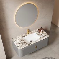 Meuble de salle de bain mural moderne en bois stratifié avec coiffeuse, miroir intelligent, lavabo en céramique, résistant à l'eau et écologique