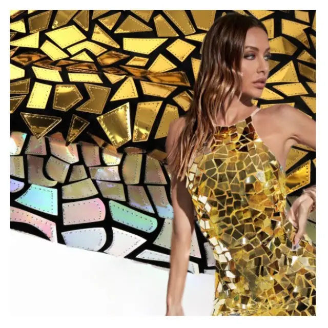 Factory direct sales mirror costumes geometric sequin fabric embroidered sequin fabric for performance dress