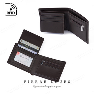 Portefeuille fin à double pli Pierre Loues, 4 pouces, protection RFID, portefeuille pour homme d'affaires, couleur unie, brun clair - Product Image 1