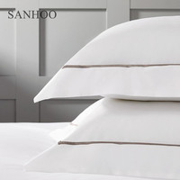 Parure de lit de luxe SANHOO pour hôtel, 300/400TC, en coton blanc brodé, couette, housse de couette, draps de luxe, ensembles de literie
