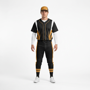 Conjunto de Uniforme de Béisbol Negro y Dorado para Hombre, Sublimado, Transpirable, Pantalones de Malla, Ajuste Atlético, para Todas las Temporadas - Product Image 1
