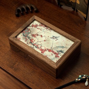 Caja de joyería de madera maciza con tapa abatible, bordado floral, estilo tradicional chino, forma rectangular - Product Image 4