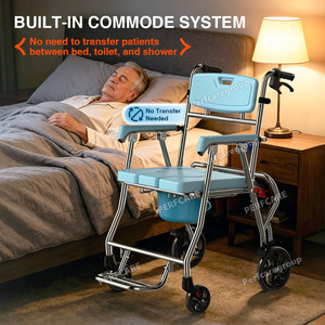 Chaise de douche en aluminium 4-en-1 sûre et légère, commode pliable avec dossier ergonomique et double frein de sécurité - Product Image 4