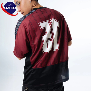 QZFSO Custom Blokecore Y2K Retro Burgundy Football Shirt Embroidered Badge Side Tape Oversized V-neck Casual Sportswear Jersey - Product Image 1