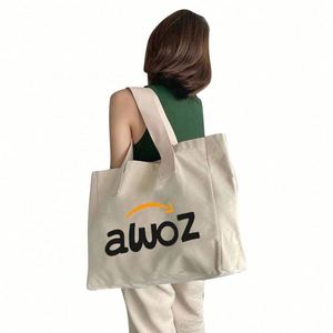 กระเป๋าช้อปปิ้งผ้าฝ้ายออร์แกนิคแบบกำหนดเอง หูหิ้วหยาบ กระเป๋าโท้ทผ้าแคนวาสขนาดใหญ่สำหรับผู้หญิง สะพายไหล่เดียว พร้อมโลโก้แบบกำหนดเอง - Product Image 4