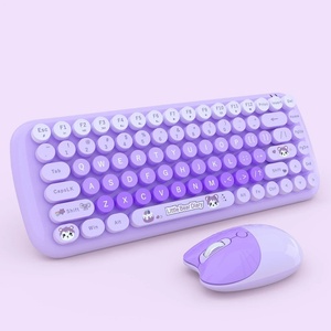 Ensemble clavier et souris sans fil 2,4 G, clavier et souris sans fil mignons, 84 touches, touches rondes rétro colorées, combo clavier et souris sans fil pour ordinateur portable/ordinateur de bureau - Product Image 1