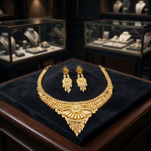Wholesale Luxury Brass 14K 18K 24K Gold Plated Box Chain Necklaces & Earrings Set with Floral Design for Women's Wedding - Product Image 2