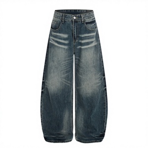 <span class=keywords><strong>Jeans</strong></span> Americani a Contrasto Bianco Stile Machete, Gamba Larga e Ampia, Lavaggio Medio, Pantaloni Casual da <span class=keywords><strong>Uomo</strong></span> Trendy Punk Effetto Vissuto - Product Image 1