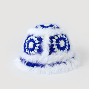 Chapeau de pêcheur chaud pour femme, fait main, brodé à la main, en crochet, avec motif floral, en fourrure <span class=keywords><strong>Doudou</strong></span>, en peluche de lapin, style Mao Mao duveteux - Product Image 3