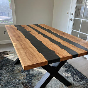 Benzersiz tasarım doğal şekil masa üstü meşe ceviz katı ahşap canlı Edg yemek masası ahşap döşeme - Product Image 3