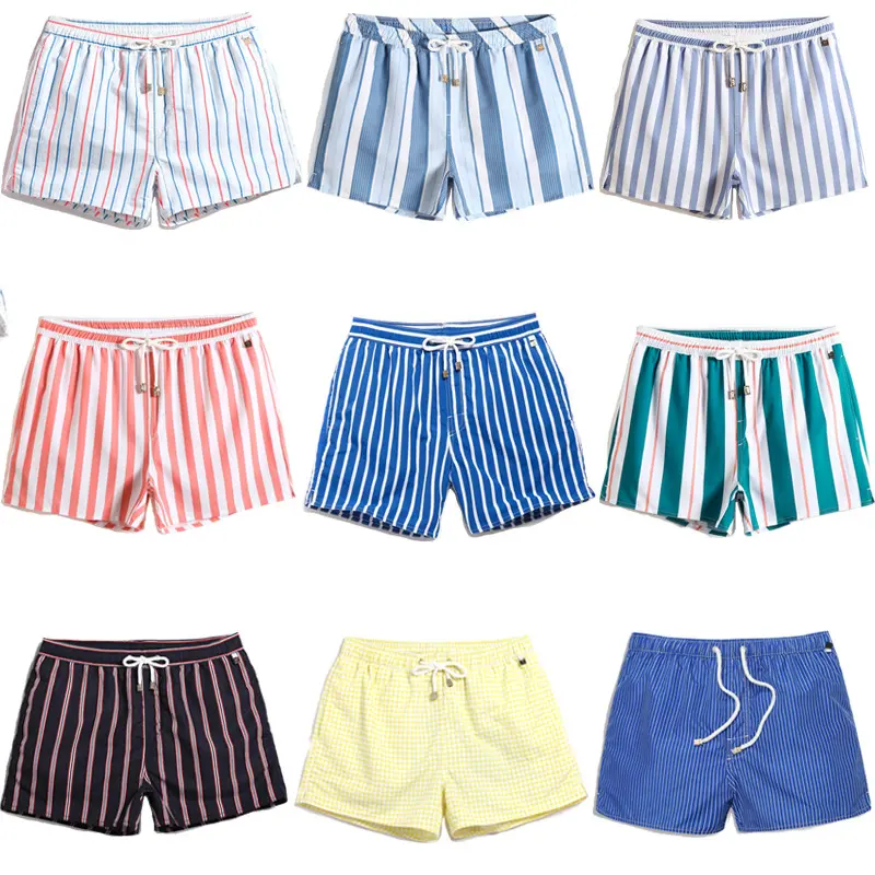 MAQVOB Wholesale stock beach shorts polyester men stripe swim shorts swimwear shorts for men custom logo embroidered swim trucks