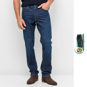 Jean en denim de coton respirant pour homme, coupe droite, délavage foncé, taille mi-haute, coupe classique, décontracté, pour l'automne et le quotidien - Product Image 1