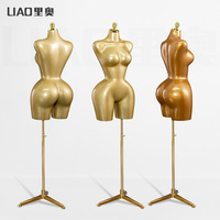 Mannequin Torse BBL Féminin Courbé Doré Demi-Haut avec Grandes Hanches Forme de Robe Fille Brésilienne Présentoir pour la Mode