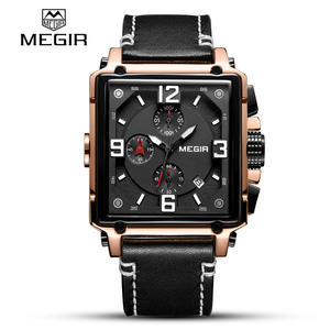 Montre pour homme rétro élégante, carrée, chronographe multifonctionnel, calendrier, montre en cuir véritable - Product Image 1