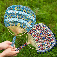 Éventail rond artisanal en textile tissé à la main, art populaire, teinture ethnique, kit de matériaux DIY