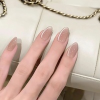 Ongles à presser amovibles, transparents, laiteux, abricot, minimalistes, couleur unie, courts, forme amande, effet œil de chat, chic, style européen-américain, 30