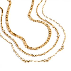 Collier chaîne tendance en acier inoxydable inaltérable, or massif 18 carats et zircon, pour femme - Product Image 5