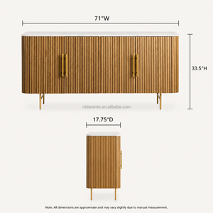 <span class=keywords><strong>Buffet</strong></span> moderne en chêne américain, meuble de rangement à 4 portes cannelées avec plateau en marbre, pieds métalliques de luxe, credenza imposante en <span class=keywords><strong>bois</strong></span> massif - Product Image 6