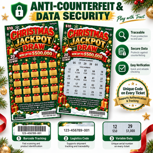 Boletos de Lotería con Código QR, Resistentes al Agua, Anti-Falsificación, con Diseño Navideño y Patrón de Juego Personalizado en Papel de Lujo - Product Image 3